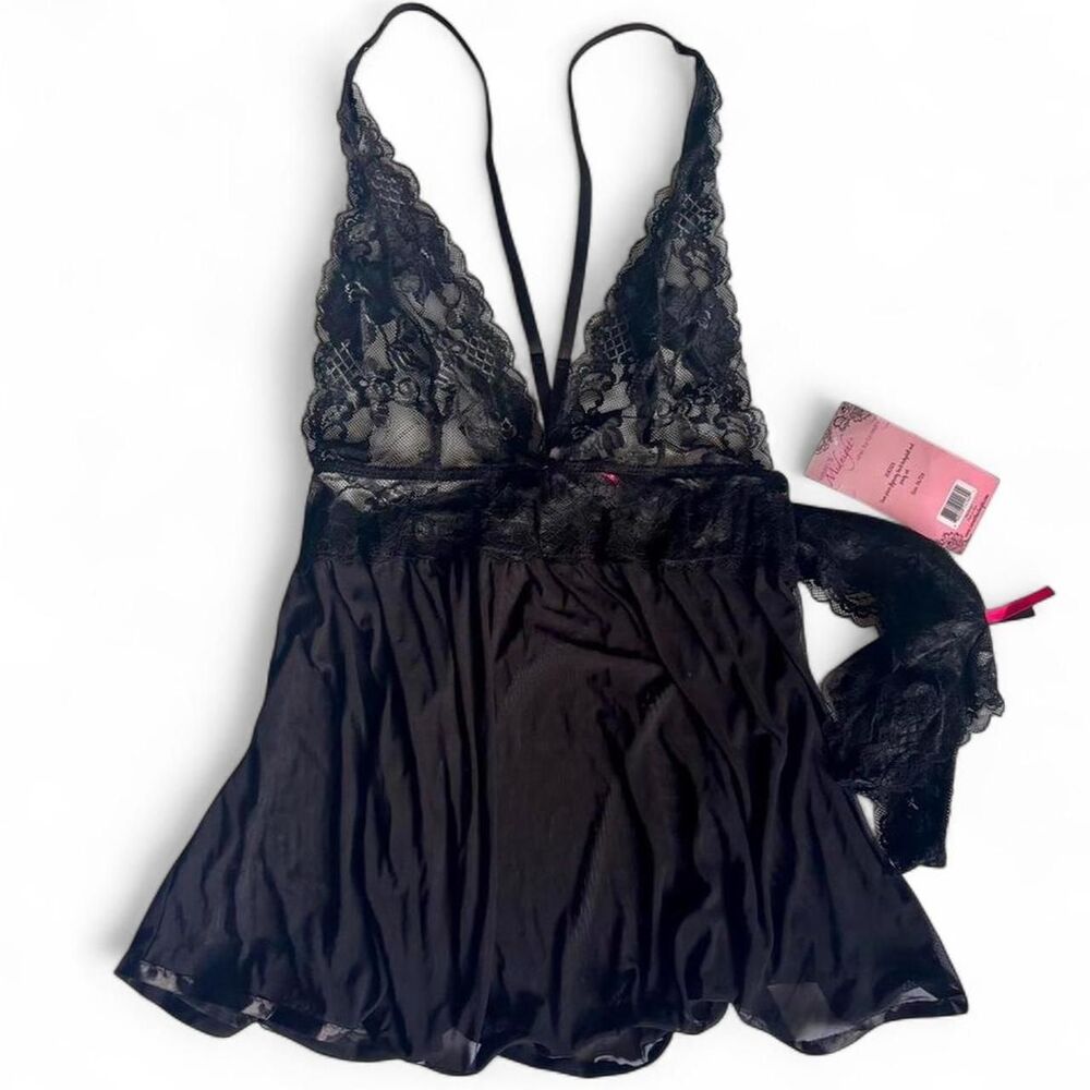 NWT Seven Til Midnight Black Lace Nighy Lingerie Set